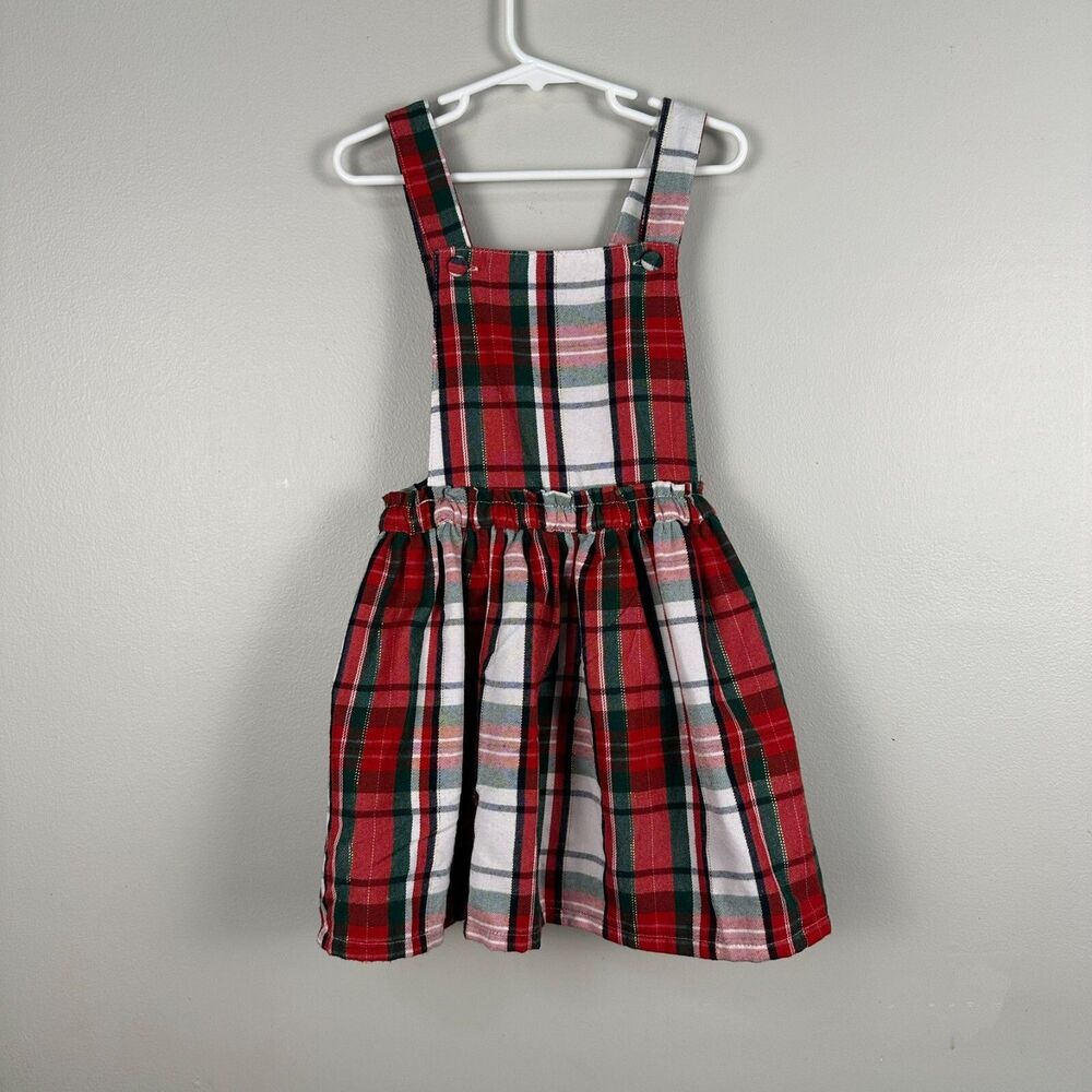 Tommy Bahama Pinafore Dress Girls Size 5 Plaid Red Chirstmas Holiday Medium